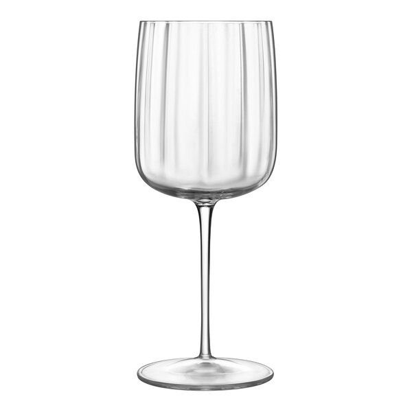 A close-up of a Luigi Bormioli Jazz Spritz wine glass with a clear stem.
