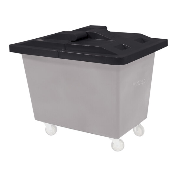 A black and grey plastic lid with hinges for a Royal Basket Trucks container.
