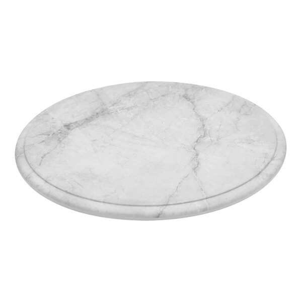 A white marble platter with a Carrara marble design.