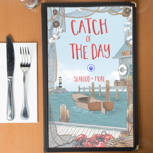 Choice 8 1/2" x 14" Menu Paper Seafood Themed Port Design Cover 100