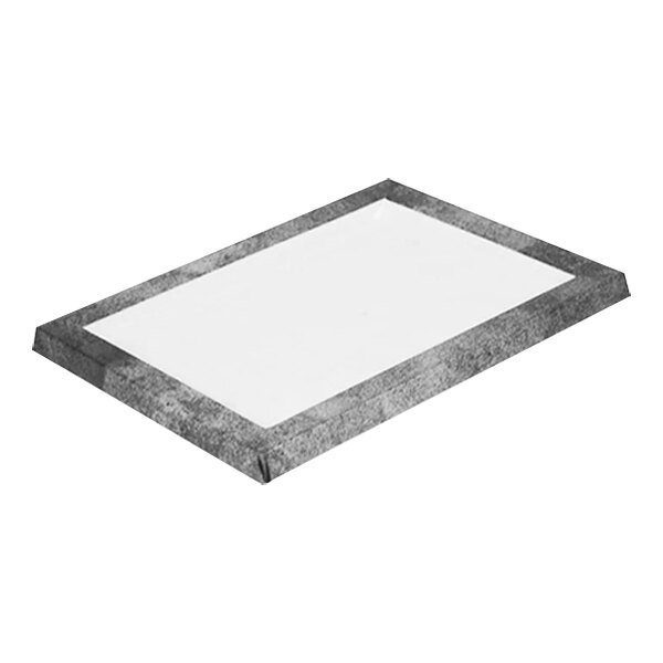 A rectangular white melamine tray with a gray border.