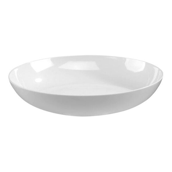 A white Dalebrook melamine round cake stand bowl.