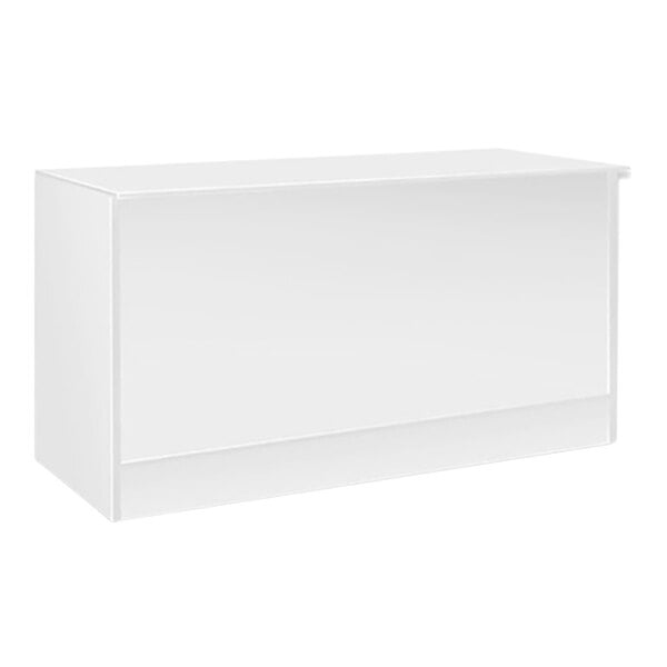 A white rectangular checkout service counter with a white background.