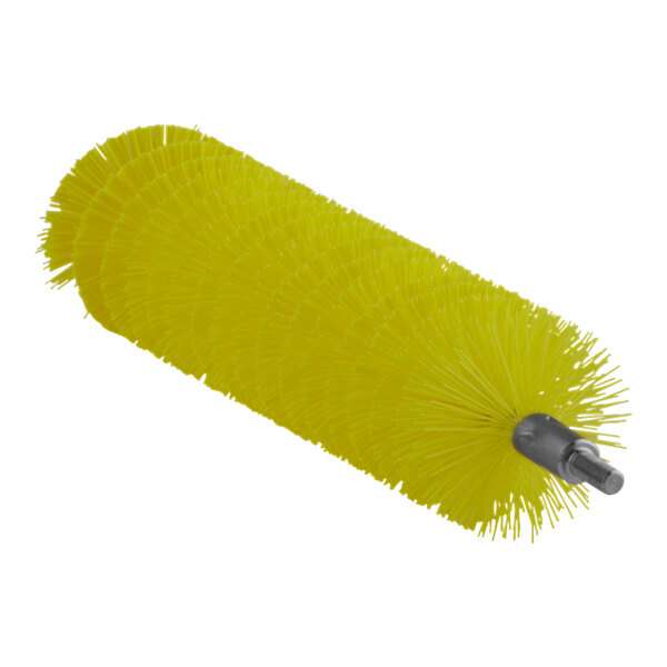 A Vikan yellow round brush head with long bristles.