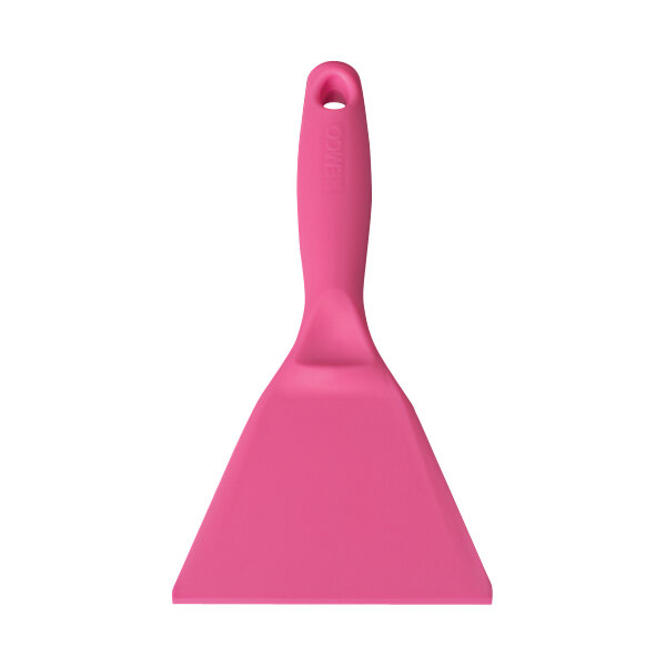 A pink Remco 4" Polypropylene Hand Scraper with a handle.