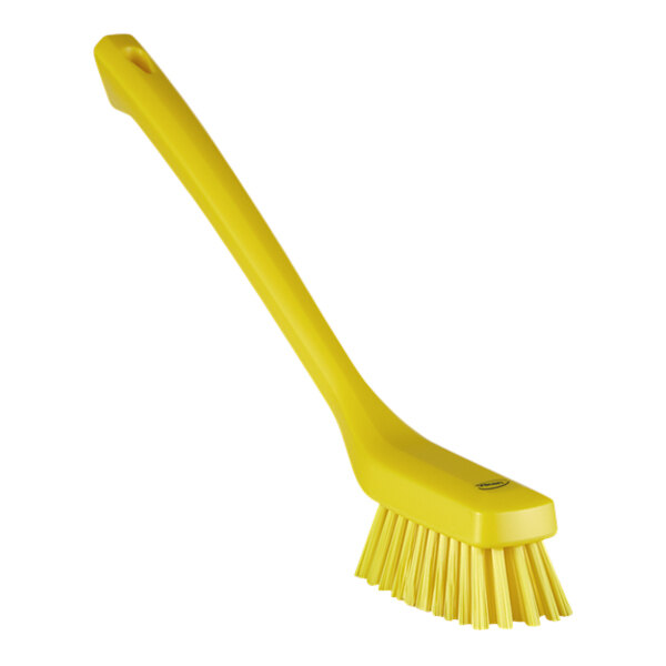 Vikan 41856 16 1/2" Yellow Narrow Cleaning Brush with Long Handle and