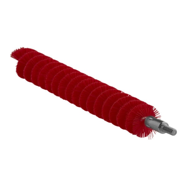 A close-up of a red Vikan tube brush head.