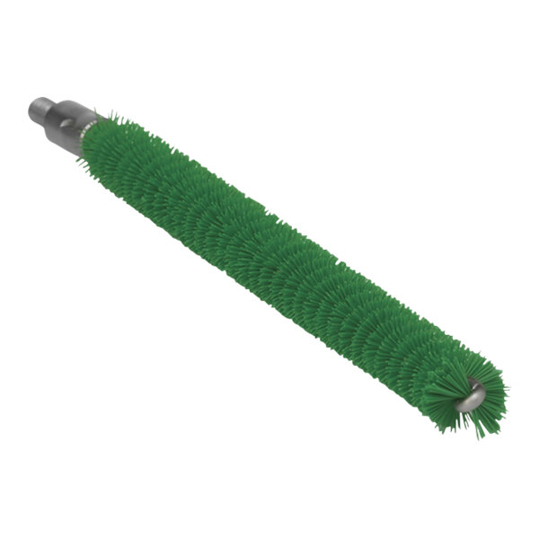 A Vikan green tube brush head with a long handle.