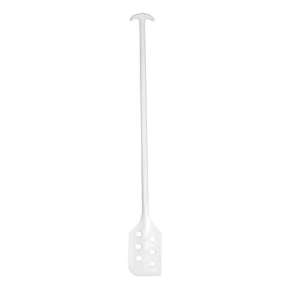 A white plastic Remco mixing paddle with holes on a white background.