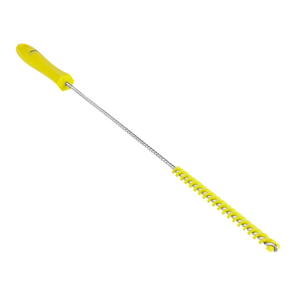 A yellow brush with a handle.
