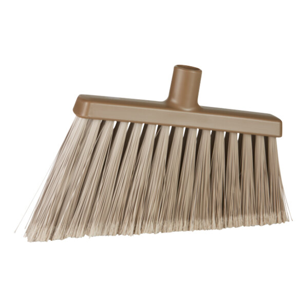 A brown Vikan angled broom head with flagged bristles.