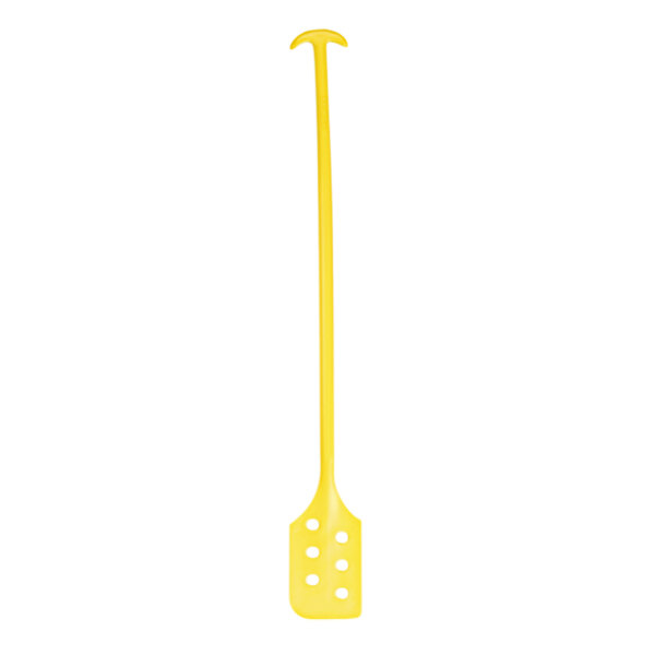 A yellow rectangular Remco mixing paddle with holes.