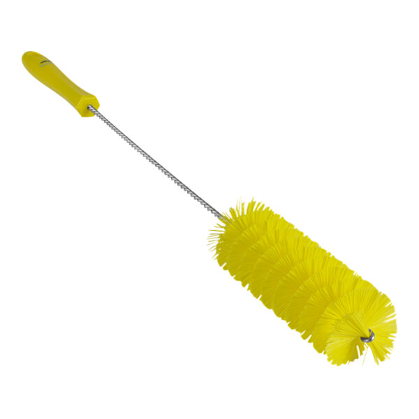 A Vikan yellow tube brush with a long handle.