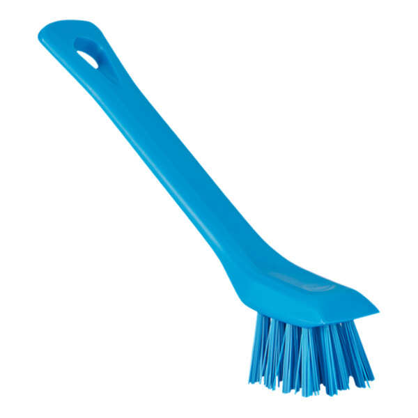 A Vikan blue detail brush with a handle.