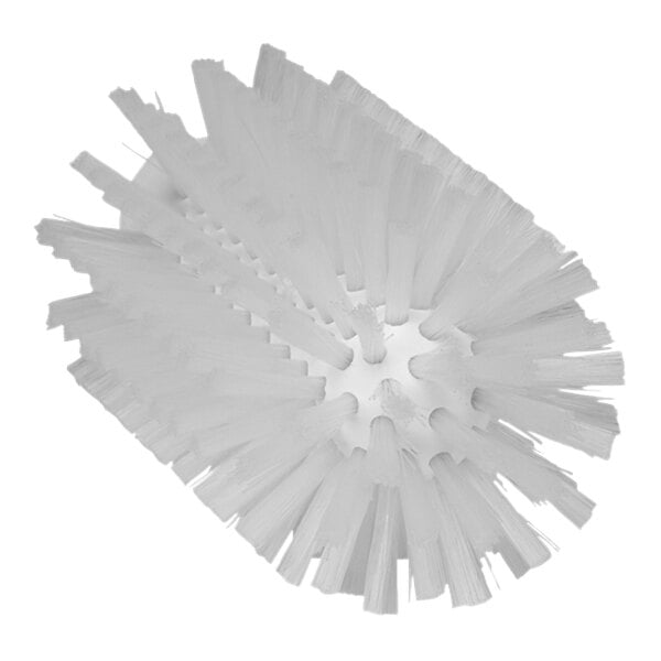 A Vikan white stiff polyester tube brush head with round bristles.