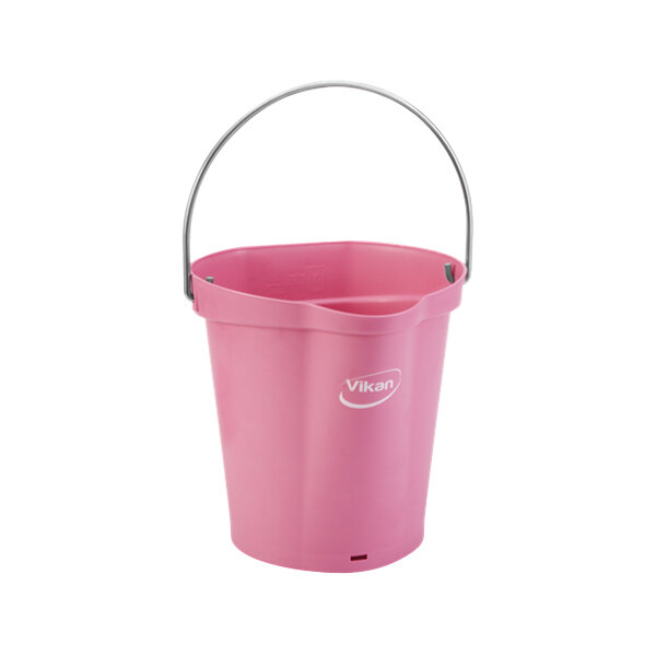 A pink Vikan bucket with a handle.