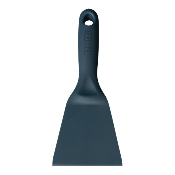 A blue Remco metal detectable polypropylene hand scraper with a handle.