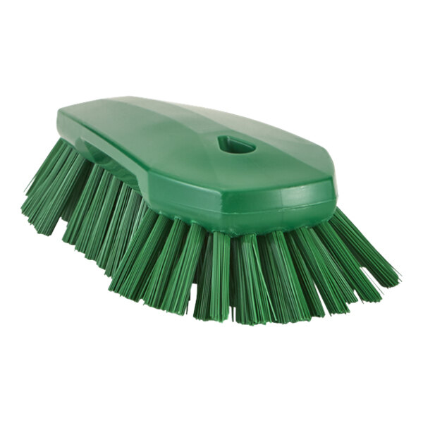 Vikan 38922 9 1/2" Green Scrub Brush with Angled Extra Stiff Bristles