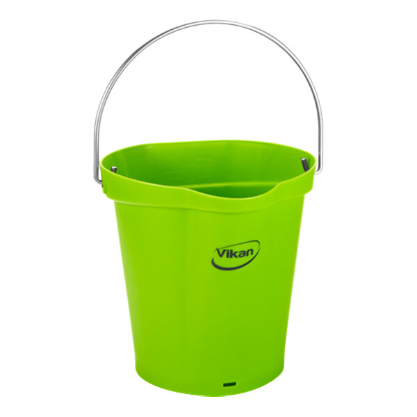 A green Vikan bucket with a handle.
