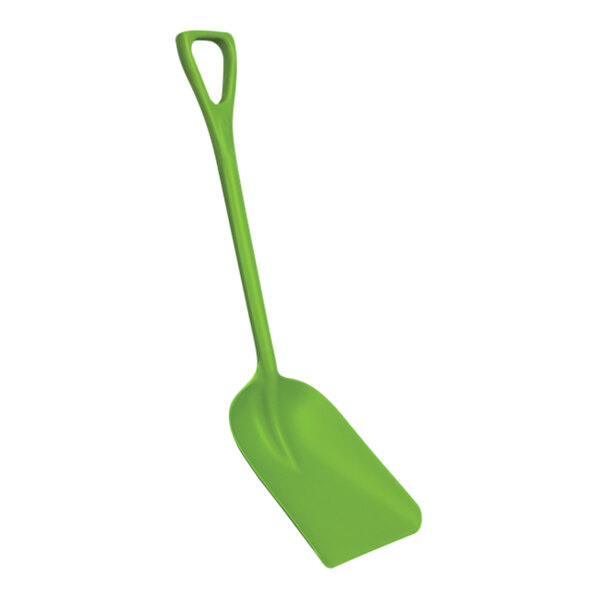 A green Remco polypropylene food service shovel with a long handle.