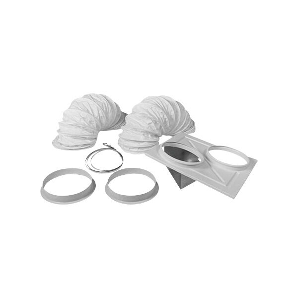 A white plastic dual duct ceiling kit for Kwikool spot air conditioners and heat pumps.