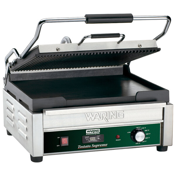 Grooved Top & Bottom Commercial Electric Panini Sandwich Grill 120V 