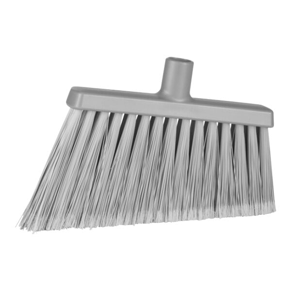 A close-up of a Vikan grey broom head with flagged bristles.