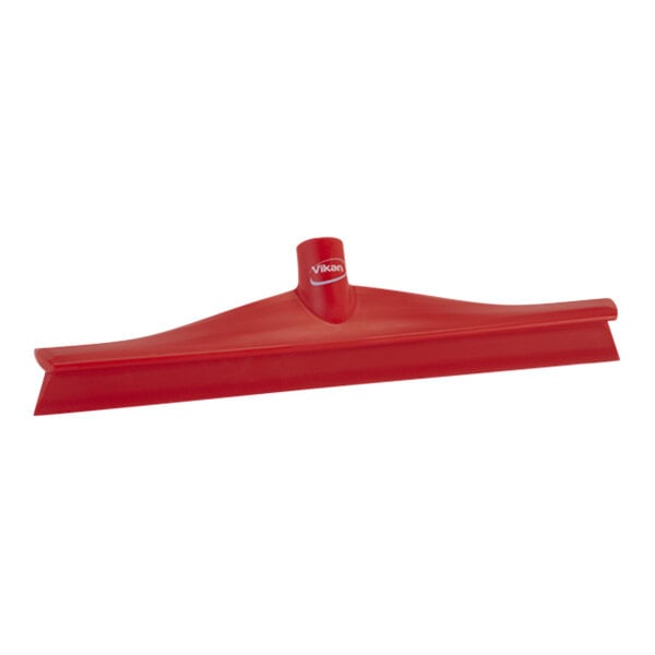 A red Vikan floor squeegee with a white logo.