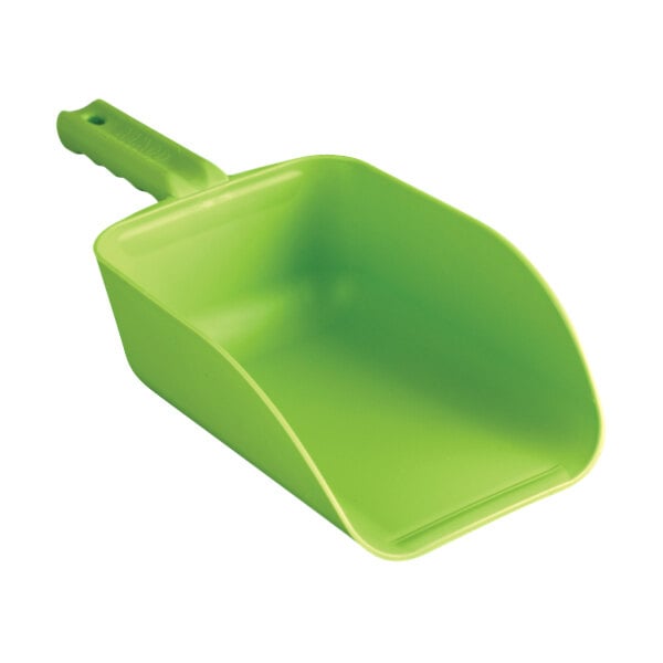 A green Remco polypropylene hand scoop.