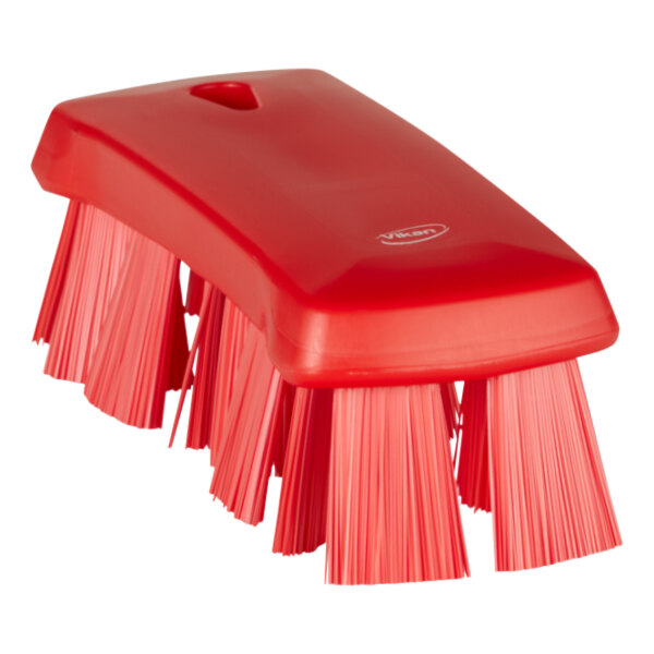 Vikan 38914 6 15/16" Red Ultra Safe Technology Hand Brush with Stiff
