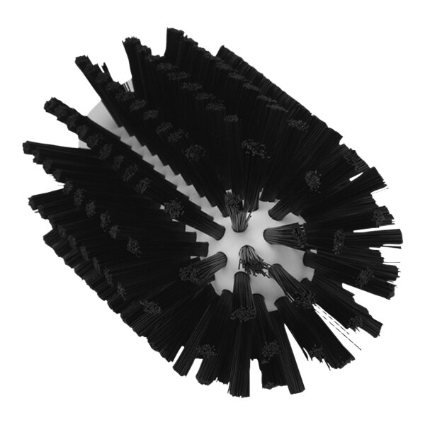A black Vikan stiff polyester brush head with long bristles.