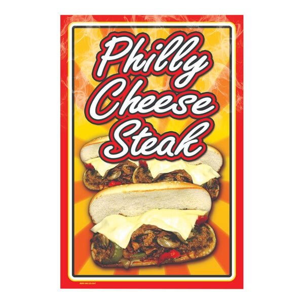 A 24" x 36" corrugated plastic A-frame concession sign with a poster advertising a Philly cheesesteak.
