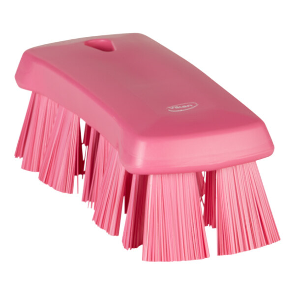Vikan 38911 6 15/16" Pink Ultra Safe Technology Hand Brush with Stiff