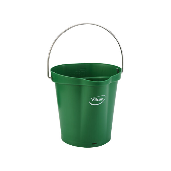 A Vikan green bucket with a handle.