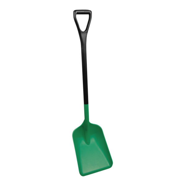 A green and black Remco safety shovel with an extended handle.