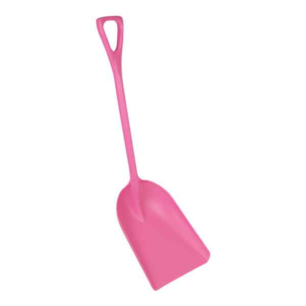 A pink Remco polypropylene shovel with a handle.
