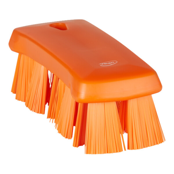 Vikan 38917 6 15/16" Orange Ultra Safe Technology Hand Brush with Stiff