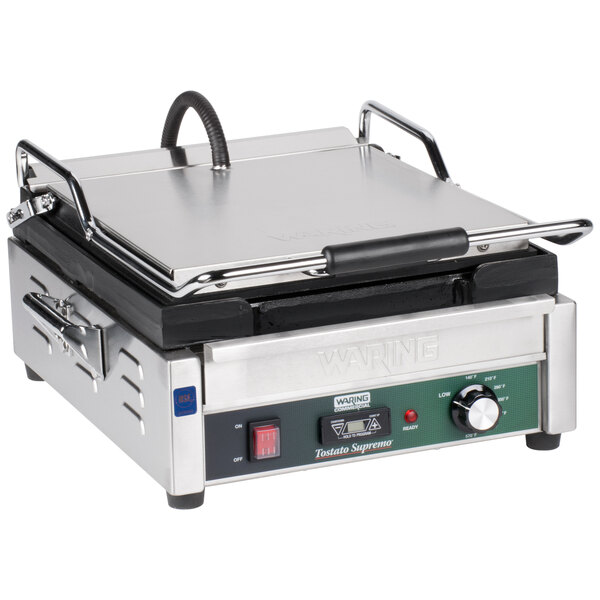 Waring WFG275T Tostato Supremo Smooth Top & Bottom Panini Sandwich Grill with Timer - 14" x 14" Cooking Surface - 120V, 1800W