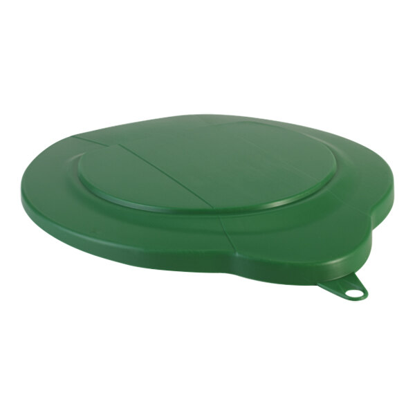 A green plastic Vikan lid on a white background.