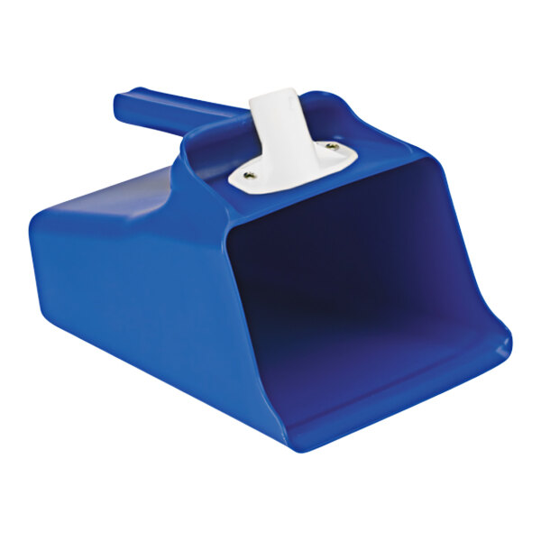 A blue polypropylene scoop with a white handle.