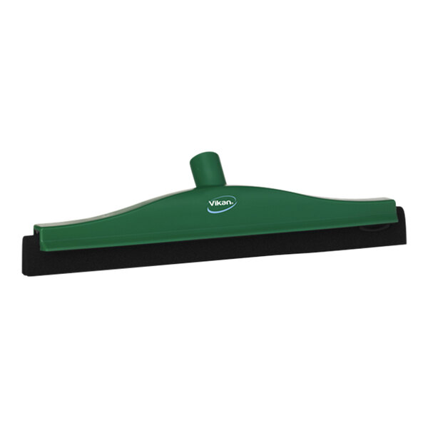 A green and black Vikan floor squeegee.