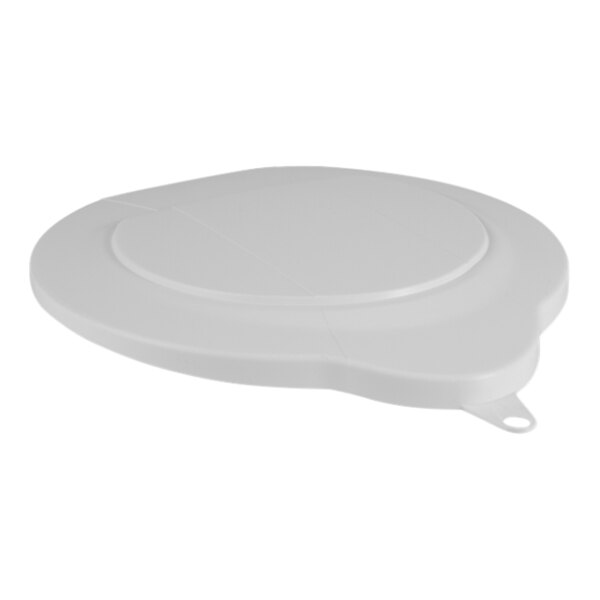 A white plastic lid with a clip.