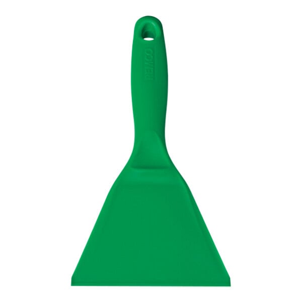 A close-up of a green Remco polypropylene hand scraper with a handle.