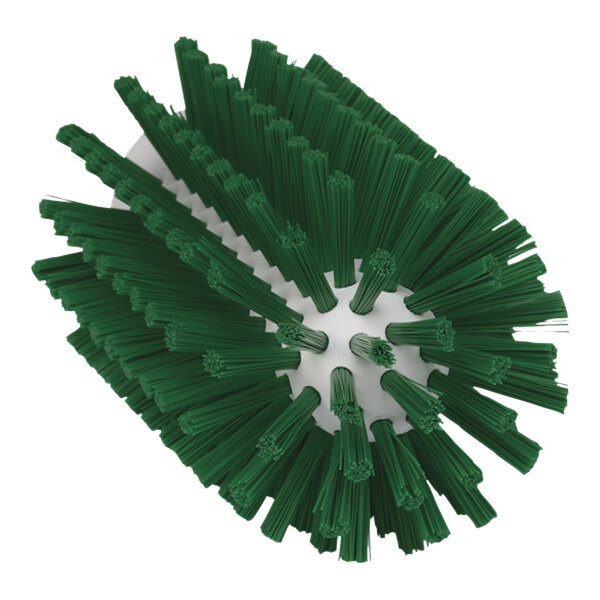 A Vikan green bottle brush head with stiff bristles.