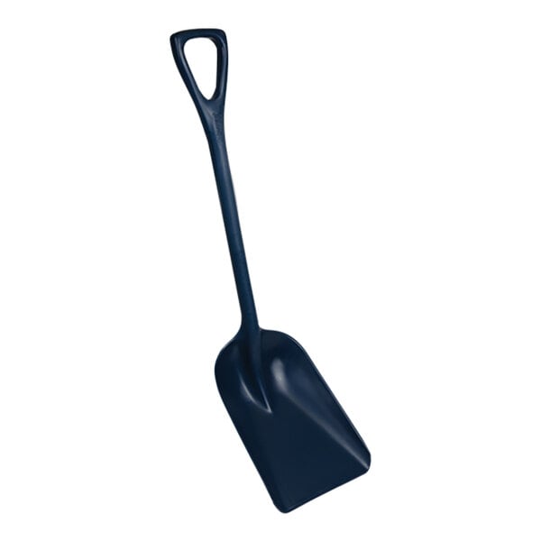 A close-up of a blue Remco metal detectable polypropylene food service shovel with a black handle.