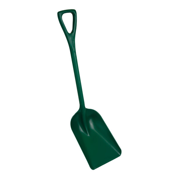 A green Remco metal detectable polypropylene food service shovel with a long handle.