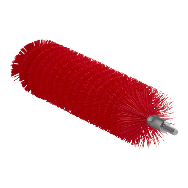 A Vikan red tube brush head with long bristles.