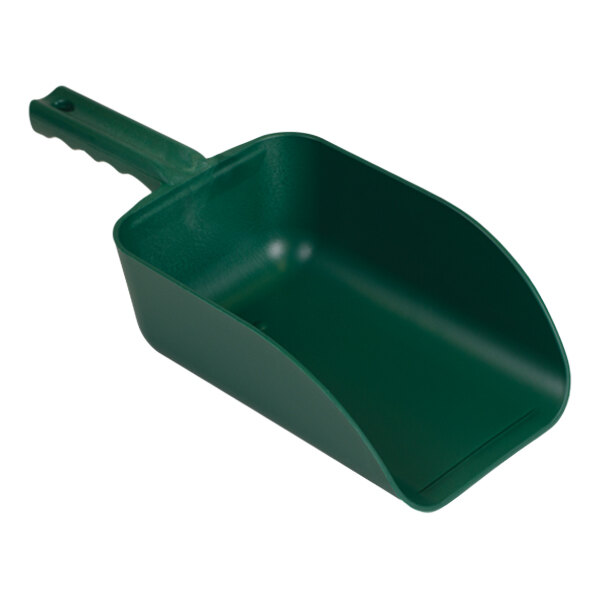 A green Remco metal detectable polypropylene scoop with a handle.