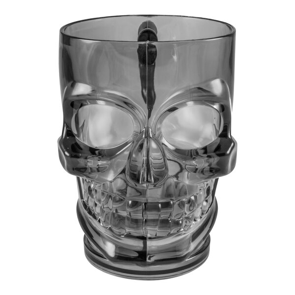 A white plastic skull-shaped mug with a black base.