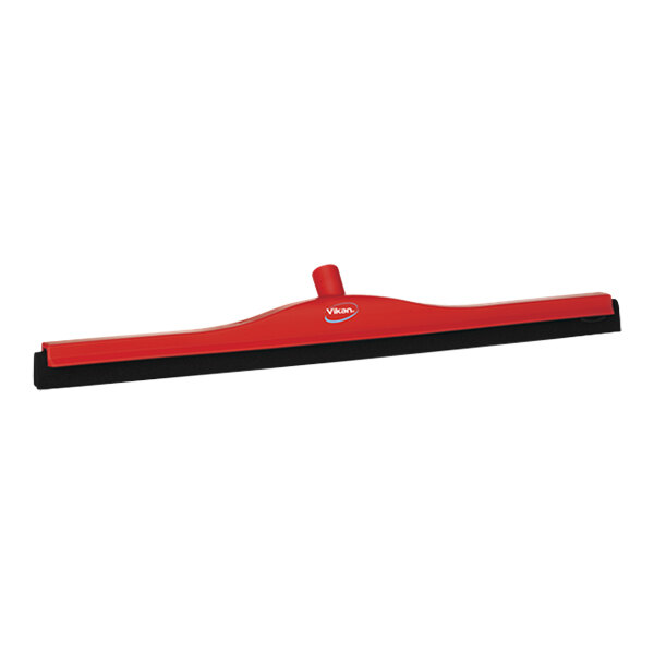 A red and black Vikan floor squeegee with a black plastic frame.